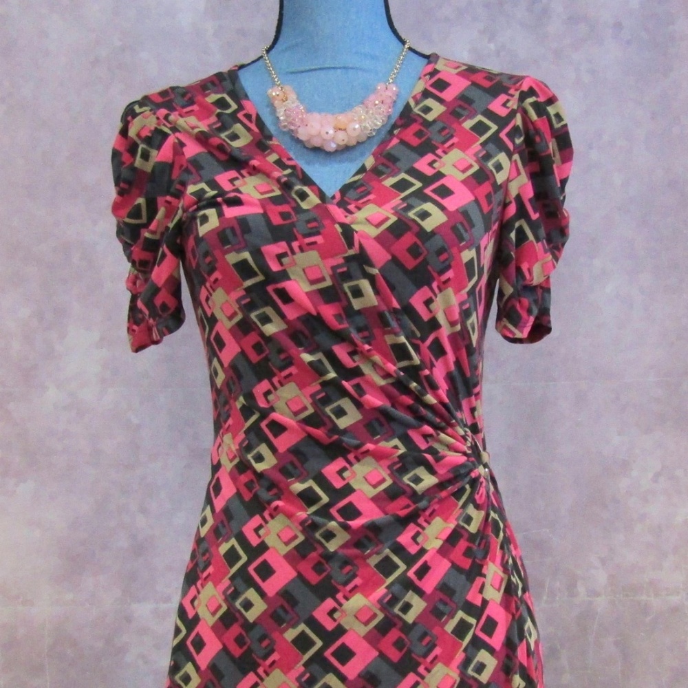 Jonathan Martin Faux Wrap Dress Ruched Size 8 - Picture 2 of 6
